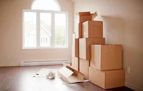 Packed boxes ready for removals in Colneyhatch
